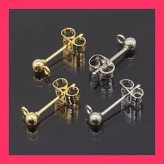 【スタッフおすすめ！】サージカルステンレス カン付き ピアス パーツ 3mm 丸玉 キャッチ付き ゴールド シルバー 2色20ペア40個 セット