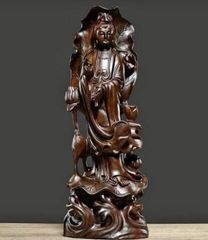 木彫仏像 仏教美術 精密細工 木彫り　黒檀木 観音菩薩像　仏像　置物 高さ30cm#わふうひゃっぽうばこ