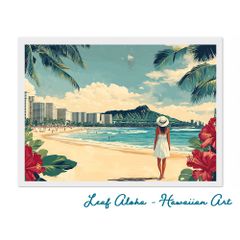 ハワイアンアート 額付き A4｜レトロなワイキキの記憶 No.35 Leaf Aloha