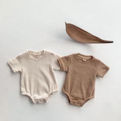 シンプル半袖ロンパース韓国子供服ワッフル