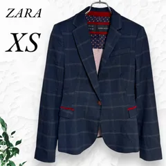 g116 ZARA ザラ ジャケット テーラード アウター チェック ネイビー シンプル カジュアル XS niko∞2525