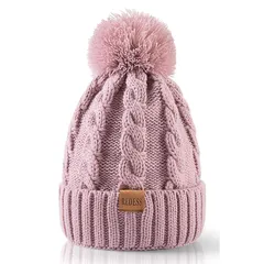 [REDESS] 女性用冬のポンポン付きビーニーハット、暖かいフリース裏地付き、厚手のスローチーなスノーニットスカルスキーハット