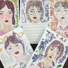 【福祉施設制作】石田作　原画ポストカード５枚セット「花束のようなメッセージ」　NO.555