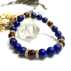 ラピスラズリ&ガーネット パワーストーン ブレスレット 天然石 （ゴールド）8mm レディース 女性  数珠ブレス 開運 プレゼント ギフト  [n]