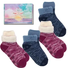 【在庫セール】消臭抗菌22-25CM 保温力 防寒 冷え取り 発熱 可愛い モコモコ 滑り止め付き 暖かい ルーム靴下 極厚 裏起毛 レディースソックス 4足組」冬 [Sondity]