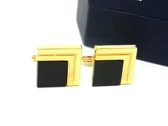 ■美品■ LANVIN ランバン カフリンクス カフスボタン アクセサリー ビジネス 紳士 メンズ ゴールド系×ブラック系 DH5268 冠婚葬祭 結婚式 葬式のサムネイル