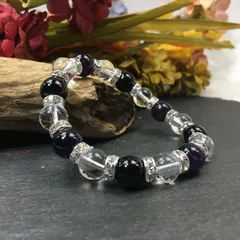 アメジスト×水晶×オニキス パワーストーン ブレスレット 10mm（シルバー）メンズ・レディース　男性・女性　数珠ブレス　開運 [17] 