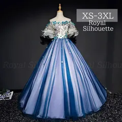 ドレス パーティードレス ナイトドレス 青 ブルー ホワイト オフショルダー 結婚式 大きいサイズ 謝恩会 XS S M L XL LL 2XL XXL 3XL XXXL 姫系 プリンセス 豪華 紐タイプ ロング丈 パーティー 発表会 ガーリー 演奏会