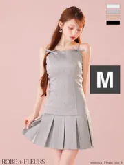 Mグレー fm3399  [FM3399-IV-2508]【ROBE de FLEURS/ローブドフルール】サテン/ ビジュー/ リボン/ ボックスプリーツ/ フレア/ キャミソール/ミニドレス/ キャバドレス/ ナイトドレス