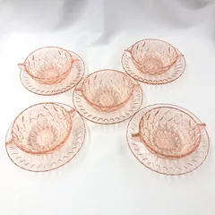 【新品】サンゴー陶器　スープボウル5個　フルーツ皿5枚　リビングセット　ボンジュール　　ガラス食器　昭和レトロ　ハート型　デザイン皿