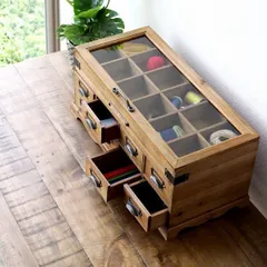 コレクションボックス 木製 おしゃれ ナチュラル シャビー アンティーク コレクションケース 卓上 仕切り ガラス ふた付き 引き出し ブロカントなコレクションボックス