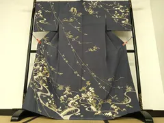 平和屋着物●訪問着　駒刺繍　光琳菊笹松文　金彩　正絹　逸品　AAAY0078zg