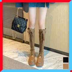 新品 編み上げロングブーツ レディース 厚底 膝下丈 秋冬 おしゃれ 人気 【送料無料】