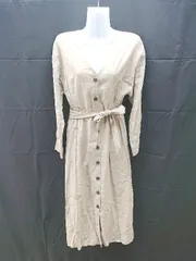 ◇ apart by lowrys Vネック　ボタン　ウエストゴム　シンプル 長袖 ひざ丈 ワンピース サイズF ベージュ系 レディース E  【1303270008714】