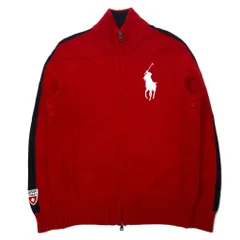 Polo by Ralph Lauren 90年代 ビッグポニー フルジップ セーター ニットジャージ ジャケット L レッド ラムウール サイドライン ダブルジップ SUISSE RL 1934 PC