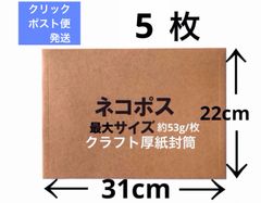 宅配レターケース　クラフト紙厚紙封筒5枚　ネコポス最大　厚手タイプ