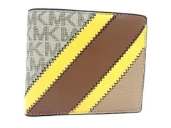 ■新品■未使用■ MICHAEL KORS マイケルコース MK柄 PVC×レザー 二つ折り 財布 ウォレット ブラウン系×イエロー系 BL4073