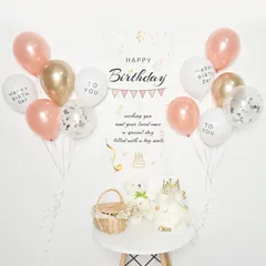 【★人気商品★】誕生日タペストリー バースデー タペストリー 誕生日 飾り付け シンプル 誕生日 フォトポスター Happy Birthday オックスフォード 生地 誕生日ガーランド 風船 金色 ローズゴールド バルーン