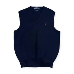 90s Polo Ralph Lauren ポロラルフローレン Vネック コットン ニット ベスト L/ネイビー メンズ