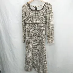 ◇ ⊇ archives アルシーヴ チェック柄 マーメイド 長袖 ロング ワンピース サイズ表記なし ブラウン レディース E  【1412090019234】