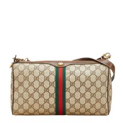 グッチ GGスプリーム シェリーライン 斜め掛け ショルダーバッグ ベージュ ブラウン PVC レザー レディース GUCCI【228-21326】