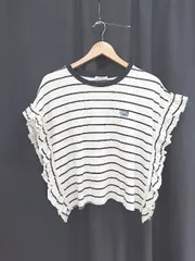 ◇ ⊂ niko and … ボーダー フリルスリーブ フレンチスリーブ カットソー サイズF ホワイト ブラック レディース E  【1505290028165】