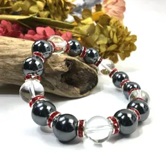 ヘマタイト&水晶 パワーストーン ブレスレット 天然石 12mm （レッド）メンズ・レディース　男性・女性　数珠ブレス　開運  [24]　