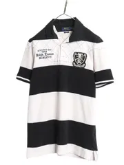 【お得なクーポン配布中!】 ポロ ラルフローレン ボーダー 鹿の子 半袖 ポロシャツ メンズ S 半袖シャツ スカル 刺繍 ラガーシャツ タイプ カットソー ツートン 黒 白