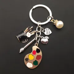 パレット 筆 文房具 キーホルダー キーリング パール 絵 絵描き 絵画 美術 美術家 作家 ユニーク ギフト お揃い 贈り物 贈りもの 新品