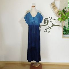 asana HEMP100% テロテロ 縄文ワンピース・草木染めグラデーション●インディゴ