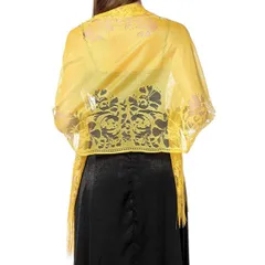 【色: イエロー】冬 秋 ショール マフラー 大判 レース 結婚式 薄手 お呼ば