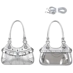 [ハルジオ] 痛バに見えない 痛バッグ ショルダー 痛バ 小さめ 痛バック ミニ ショルダーバッグ ハンドバッグ トートバッグ レディース バッグ 2WAY 地雷系 ゴスロリ Y2K 推し活バッグ 可愛い 肩掛け トート 鞄 黒 銀色 推し活 推 [シルバー]