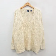 XL/古着 ギャップ GAP 長袖 ケーブル セーター メンズ 00s コットン Vネック 生成り 24oct21 中古 ニット トップス