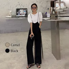 大人サロペット ワイドパンツ ハイウェスト 肩紐 おしゃれ【1015】