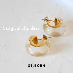 ［ST.BORN］316Lサージカルステンレスポスト　太めクリアC型チャンキーフープピアス　k18金メッキ/透明　アクリル　【金属アレルギー＆ギフト対応】（56-C）