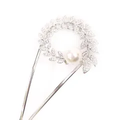 髪飾り 成人式 振袖 前撮り 袴 花 浴衣 夏祭り 花火大会 シルバー 白 パール ラインストーン リーフ 葉っぱ キラキラ おしゃれ No.9-4386