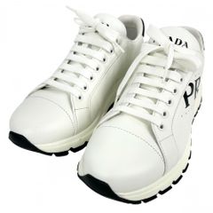 プラダ スニーカー ユニセックス ロゴプリント ローカット 運動靴 スポーツ カジュアル 5サイズ メンズ レディース PRADA 2EG364 レザー    ホワイト 白 ブラック 黒 美品【中古品】