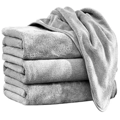 新品 AISFA バスタオル マイクロファイバー 大判 ホテル仕様 バスタオルセット ホテルスタイルタオル ループ付き 浴用 プール用 家庭用 業務用 吸水 速乾 抗菌 防臭 ふわふわ 柔らかい (ライトグレー 3枚組/大判バスタオル 140*70cm)