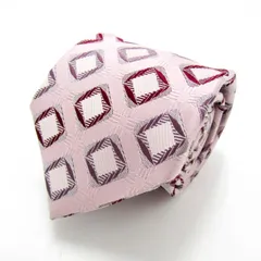 レノマ ブランド ネクタイ 格子柄 スクエア柄 パネル柄 シルク 日本製 PO メンズ ピンク renoma 【中古】