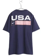 【お得なクーポン配布中!】 90s USA製 ナイキ スウッシュ 刺繍 半袖 Tシャツ メンズ M / オールド 星条旗 バックプリント ヘビーウェイト コットン シンプル ネイビー