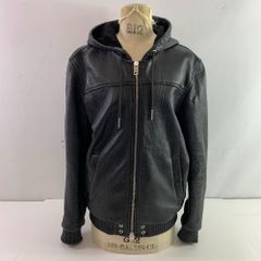 04w1549▽※【中古】ディーゼル DIESEL メンズ アウター ジャケット レザージャケット フード付きレザージャケット ブラック S