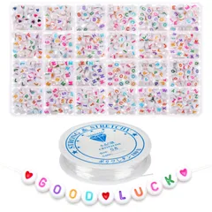 【数量限定】ビーズ 文字 7x4mm A-Z カラフル 伸縮性のある糸1ロール付き 1200ピース とのアクリル文字ビーズキット 約 アルファベットビーズ ジュエリー&キッズ&クラフト&名前ブレスレット作成用 BetterJonny