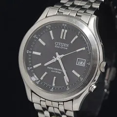 稼動 シチズン エコドライブ 電波ソーラー H415-033004 デイト ブラック文字盤 メンズ腕時計 KMR 2000000 NSK
