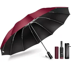 【超大サイズ・12本骨】 折りたたみ傘 ワインレッド ワンタッチ自動開閉 メンズ傘 大きい 逆折り式 折り畳み傘 風に強い テフロン加工 耐風撥水  折りたたみ日傘 遮光遮熱 UVカット 晴雨兼用傘 台風対応 豪雨対応 メンズ レディース 収納ポーチ付
