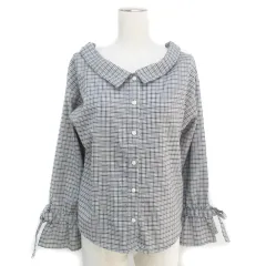 マジェスティックレゴン MAJESTIC LEGON シャツ ブラウス 長袖 フレアスリーブ オフショルダー 2way リボン 千鳥格子柄 チェック柄 M 白 黒 ホワイト ブラック /FF30