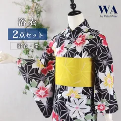 浴衣 2点セット 浴衣セット 黒 鉄線 麻の葉 レトロ 半幅帯 フリーサイズ 新品 未使用 ゆかた yukata 浴衣 レディース YKN-10-4