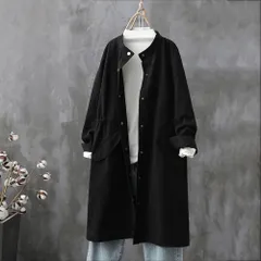 ☆ ブラック ☆ XLサイズ ☆ トレンチコート ロング 春秋 スプリングコート レディース ロング コート ノーカラーコート ロングコート カジュアル 春 秋 春秋 バンドカラー 上着 無地 シンプル おしゃれ きれいめ ロング丈 大きいサイズ ゆったり