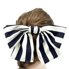 髪飾り リボン 卒業式 袴 成人式 振袖 白 紺 青 ボーダー 縞 シック 大きい 艶 ツヤ かんざし 日本製 古典 おしゃれ かわいい No.9-4037