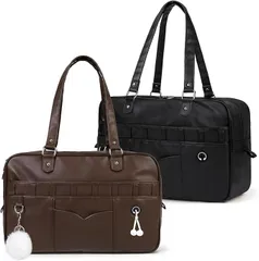 NEWHEY]スクールバッグ  合皮　ブラウン　 ボストンバッグ 高校生 スクバ 茶色 スクールバッグ ショルダー 撥水 女子 A4 学生 JK 制服 通学 14インチ 通塾 大容量 肩紐長い 男女兼用 イヤホン穴 s9162