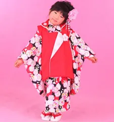 七五三 被布着物祝着フルセット 黒色×赤色 3歳 3才 三歳 三才 女児 女の子 壮大美麗 お仕立て無料 NO8937